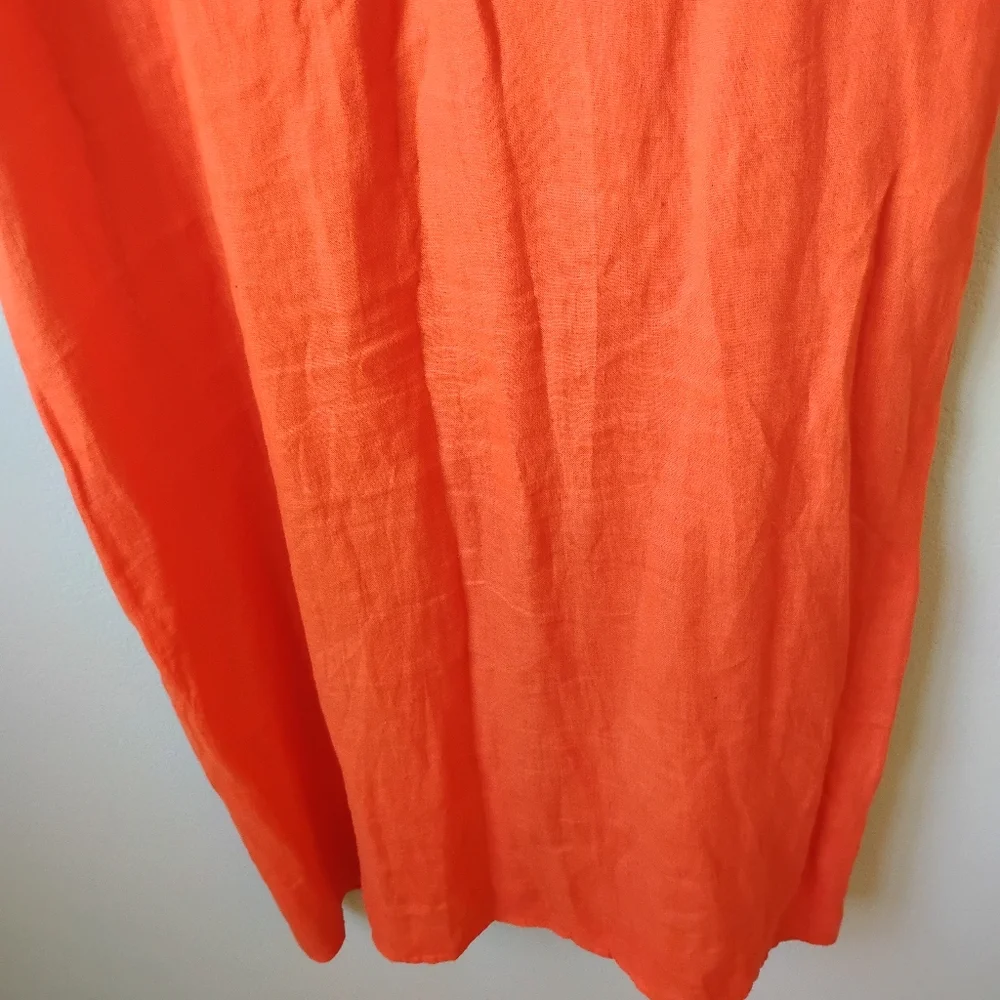 LUA Made in Italy Vibrant Orange 100% Linen Button Down Dress - Picture 10 of 15